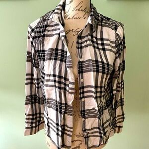 Women’s Black & White Plaid Button Down Shirt Size Medium